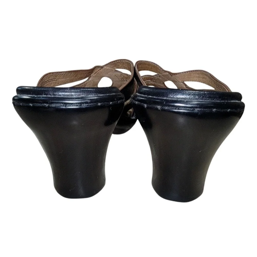 Sofft Women's Sandal Strappy‎ Slide Mule Black Leather Wedge Heel Size 9 M